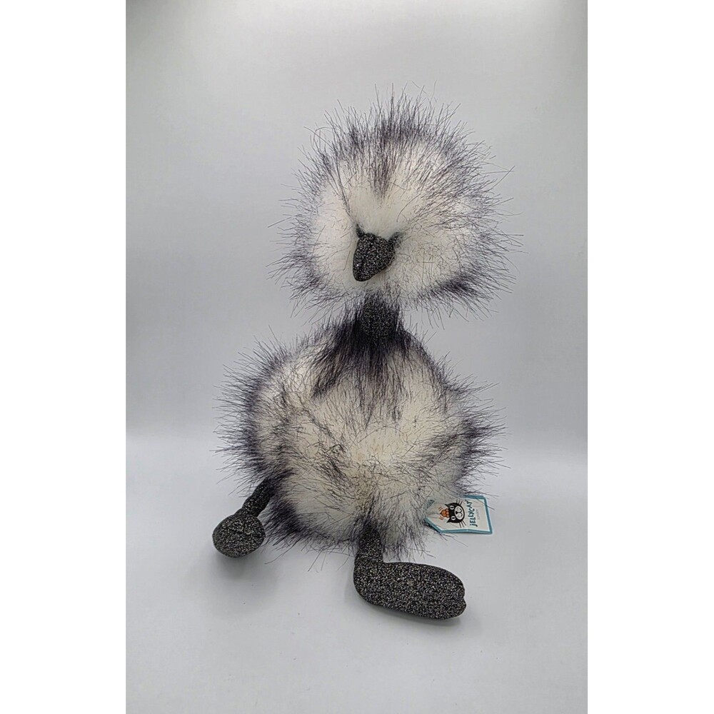 Jellycat Medium Dazzle Pom Pom Ostrich Emu Plush Black White Glitter Retired NWT